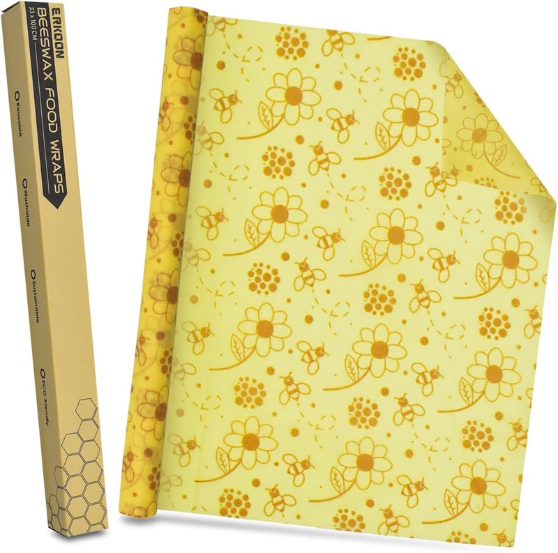 ERKOON Reusable Beeswax Food Wraps, 13x39 Inch Eco-Friendly Beeswax Wraps for Bread Sustainable Food Storage Wraps Beeswax Paper Roll for Sandwich, Cheese - Image 1
